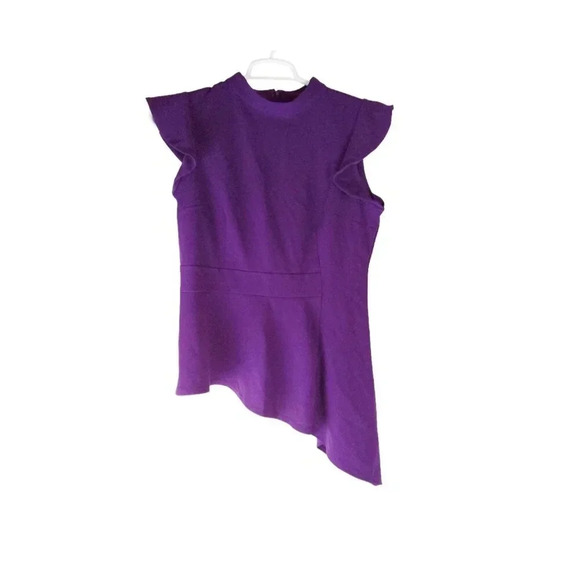 7th Avenue Womens Top Purple Flutter Sleeve Blouse Asymmetrical Hem Size L - Picture 1 of 11